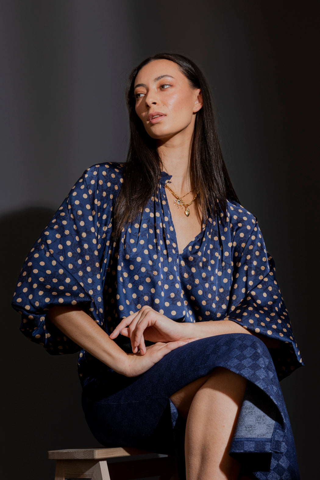 Navy Spot Bailey Blouse