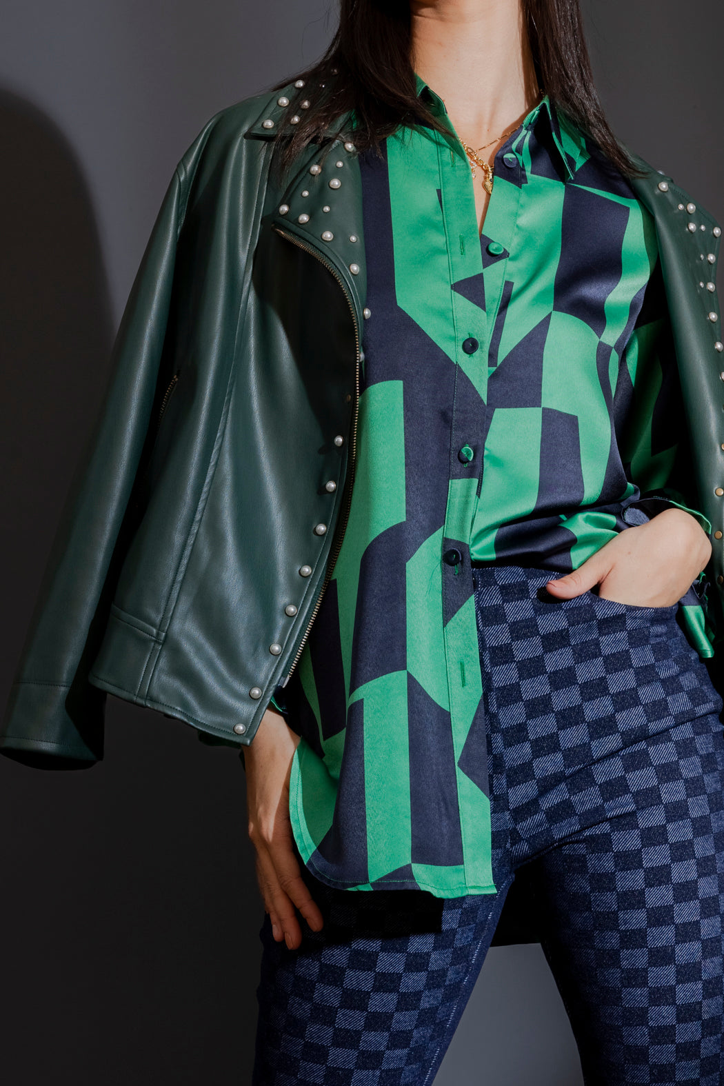 Green Navy Milano Silky Shirt