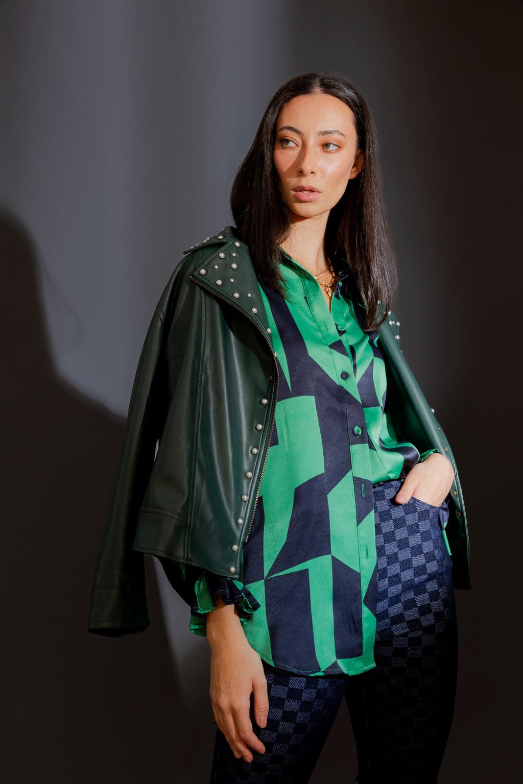 Green Navy Milano Silky Shirt