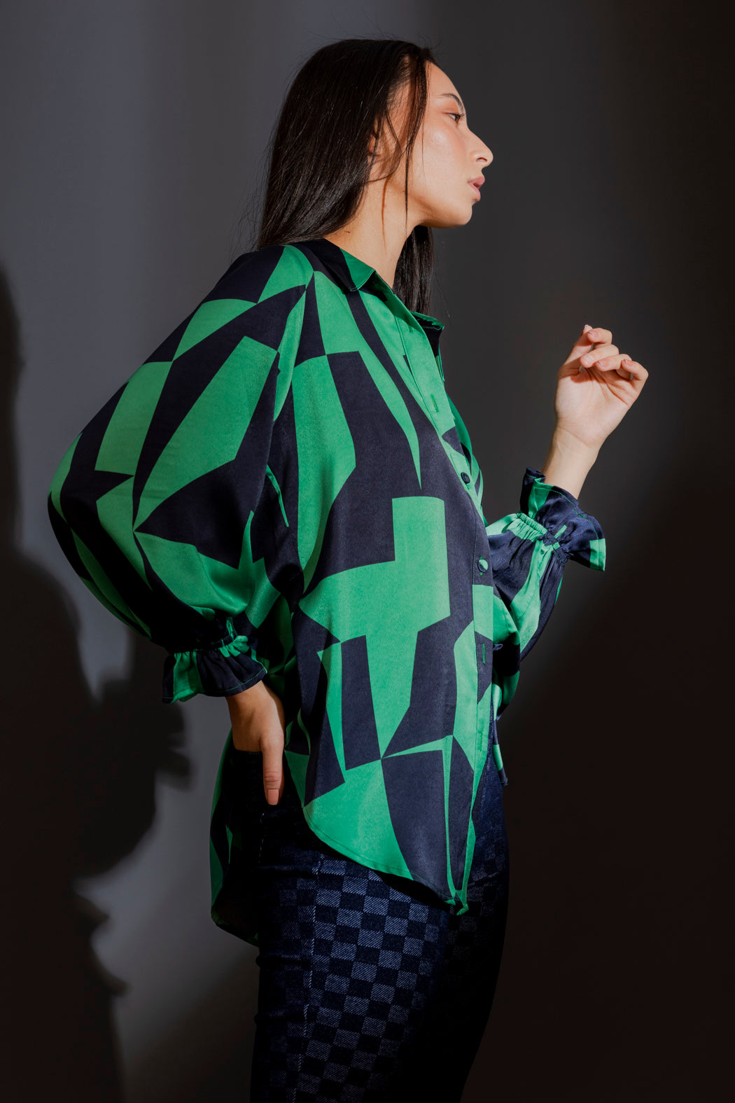 Green Navy Milano Silky Shirt