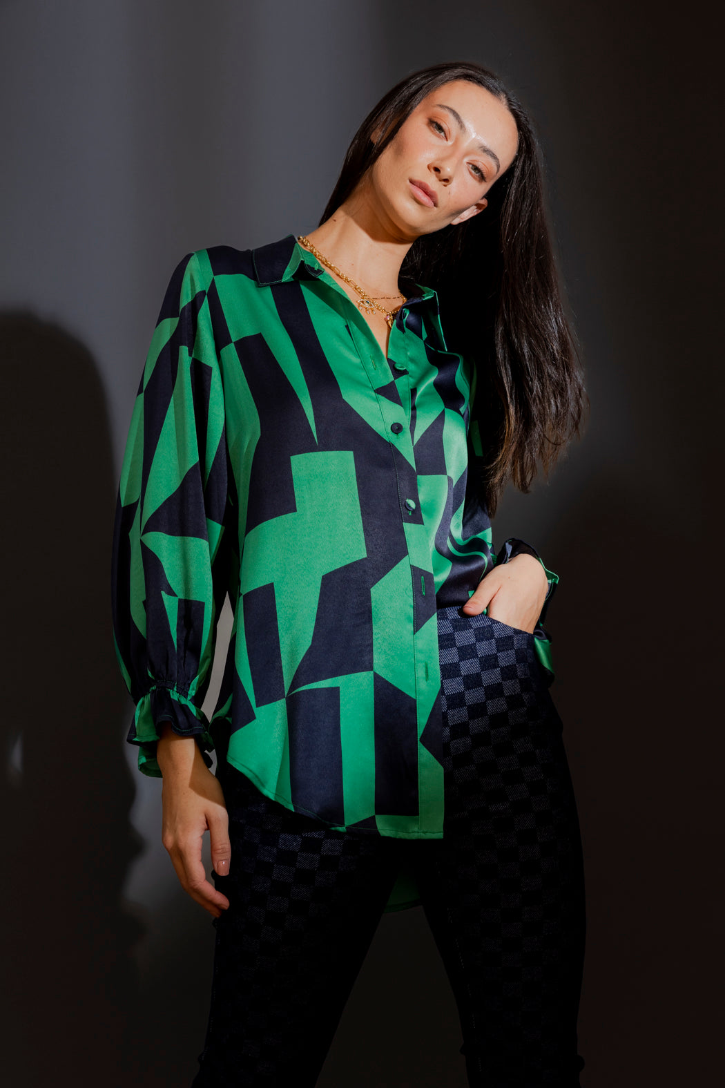 Green Navy Milano Silky Shirt
