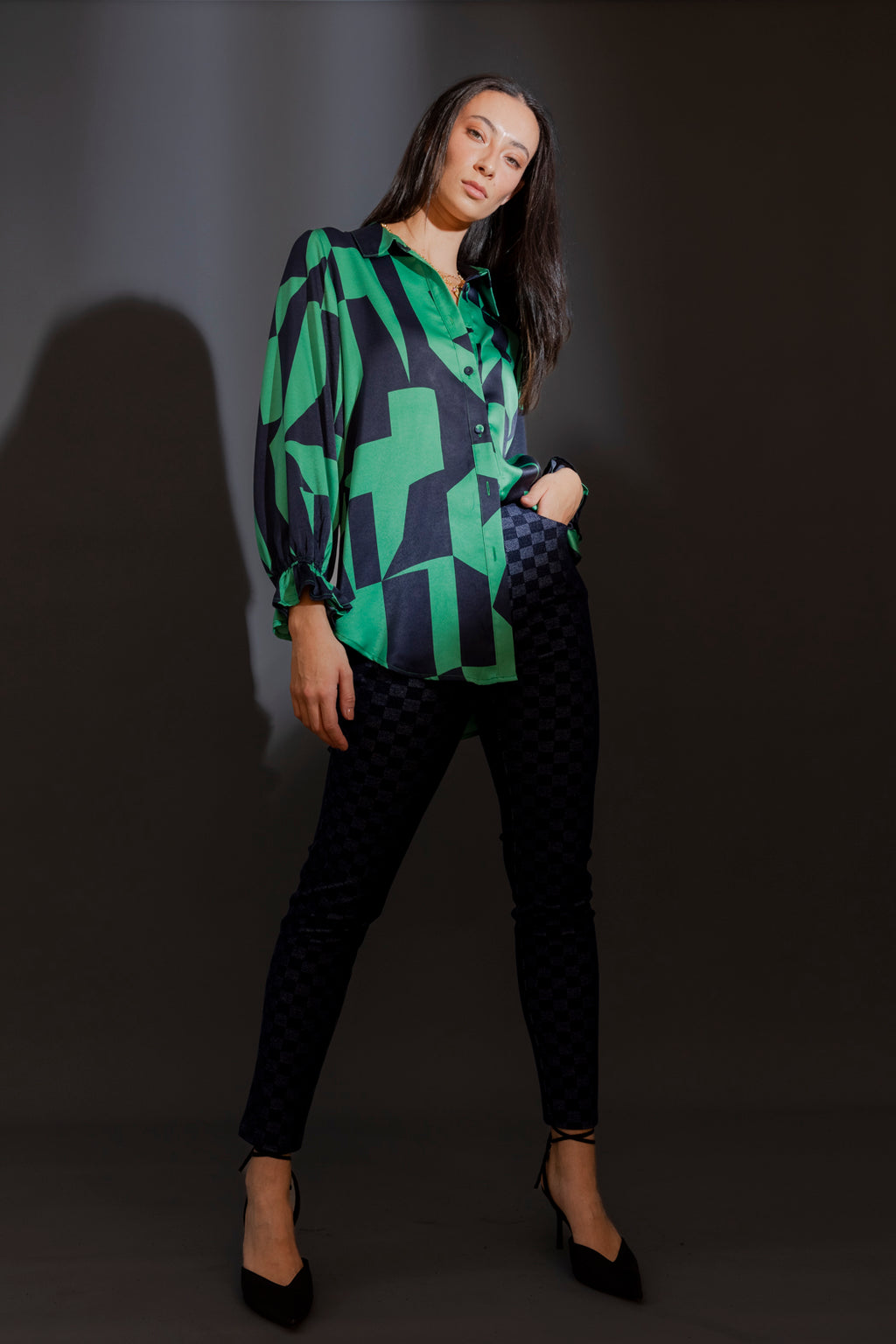 Green Navy Milano Silky Shirt