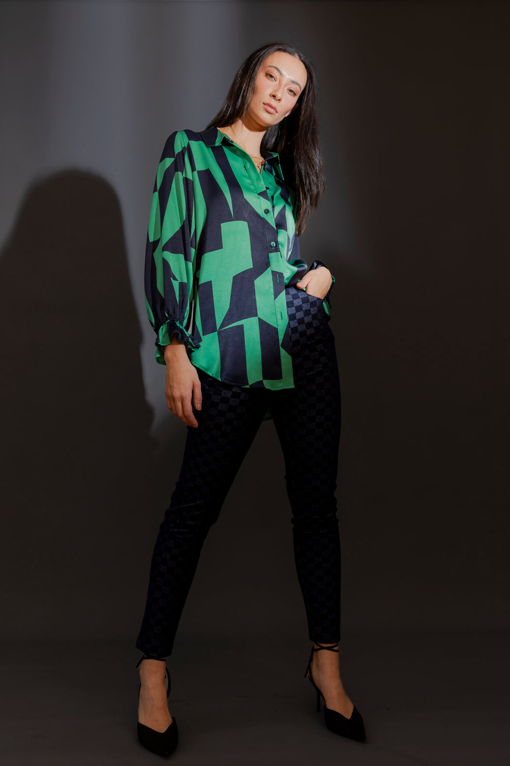 Green Navy Milano Silky Shirt