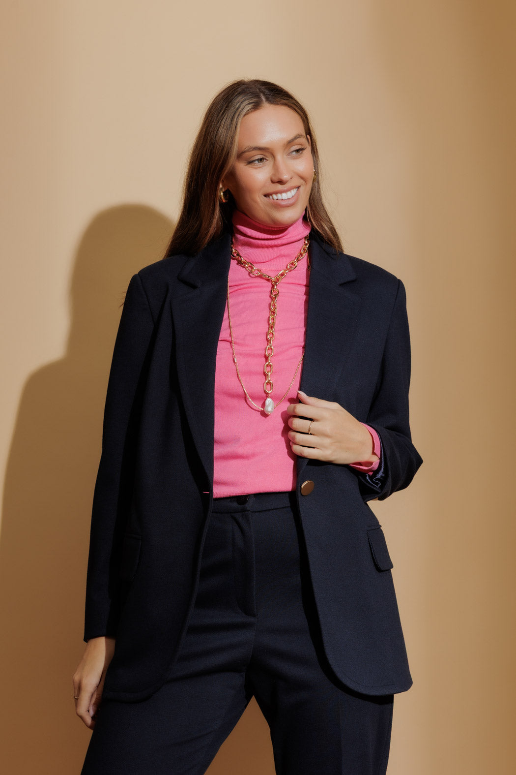 Navy Lux Natural Blend Boyfriend Blazer