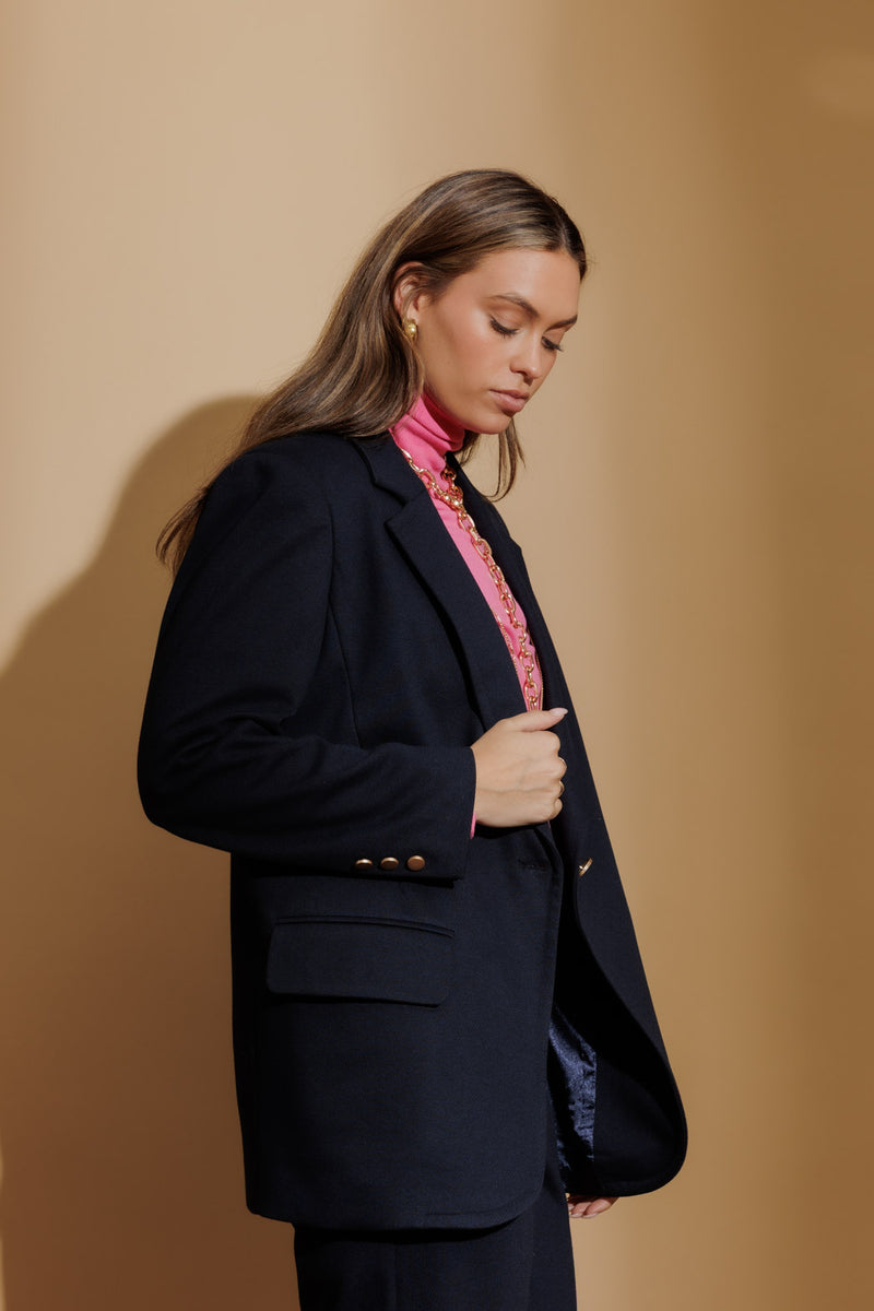 Navy Lux Natural Blend Boyfriend Blazer