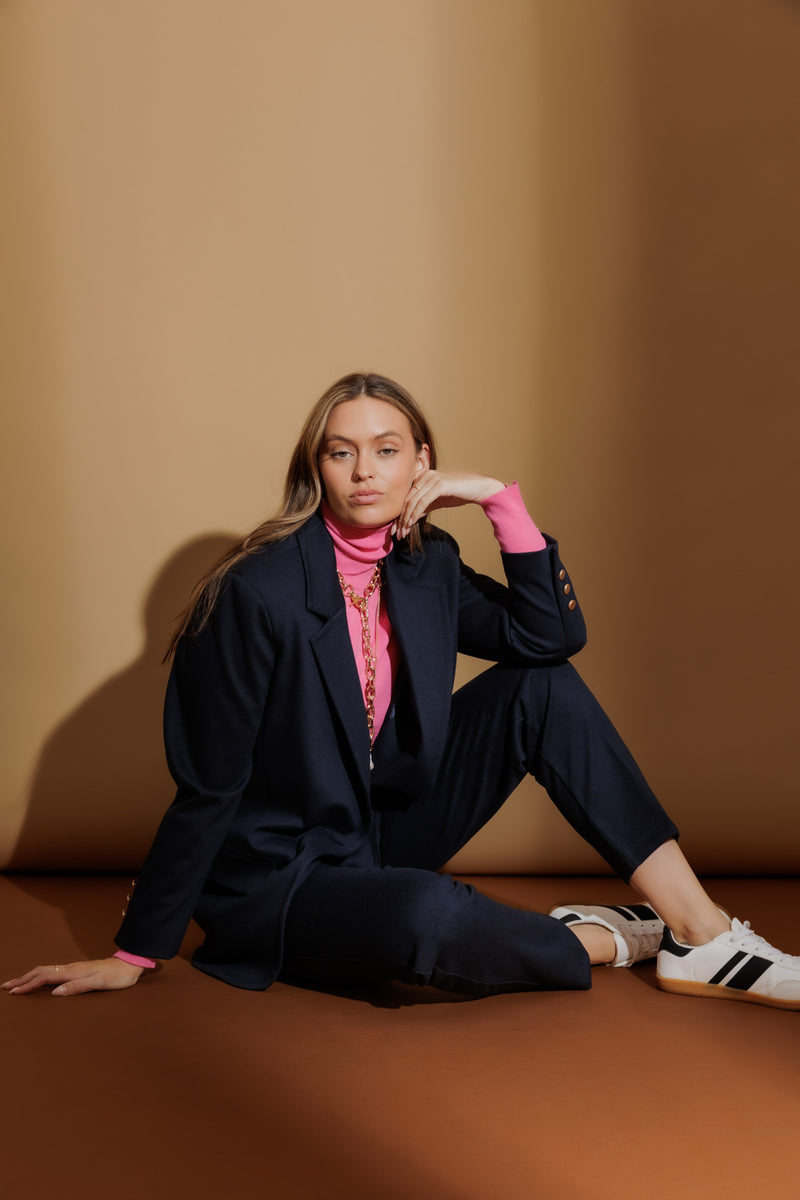 Navy Lux Natural Blend Boyfriend Blazer