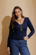 Navy Tencel Long Sleeve Lust Top