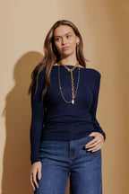 Navy Tencel Long Sleeve Lust Top