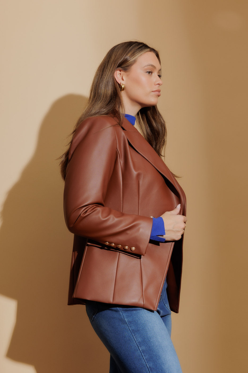 Tan Faux Leather Sisca Blazer