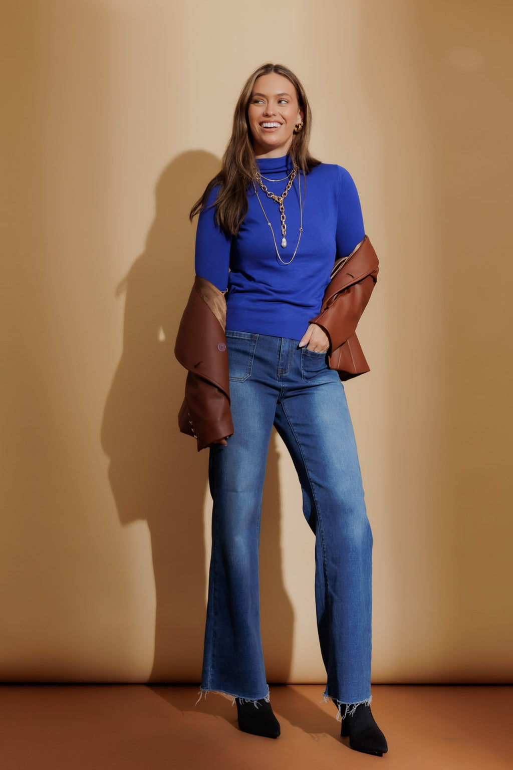 Cobalt Fine Knit Roll Neck Jumper Cobalt S