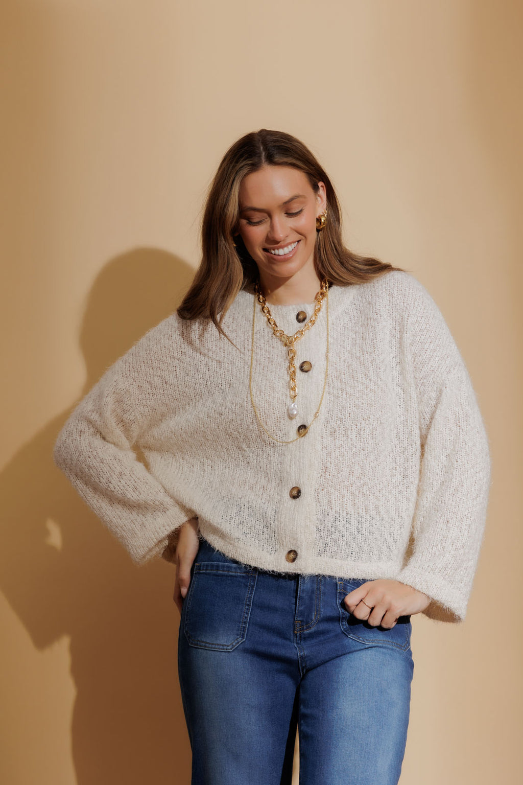 Ivory Fluffy Knit Cardi