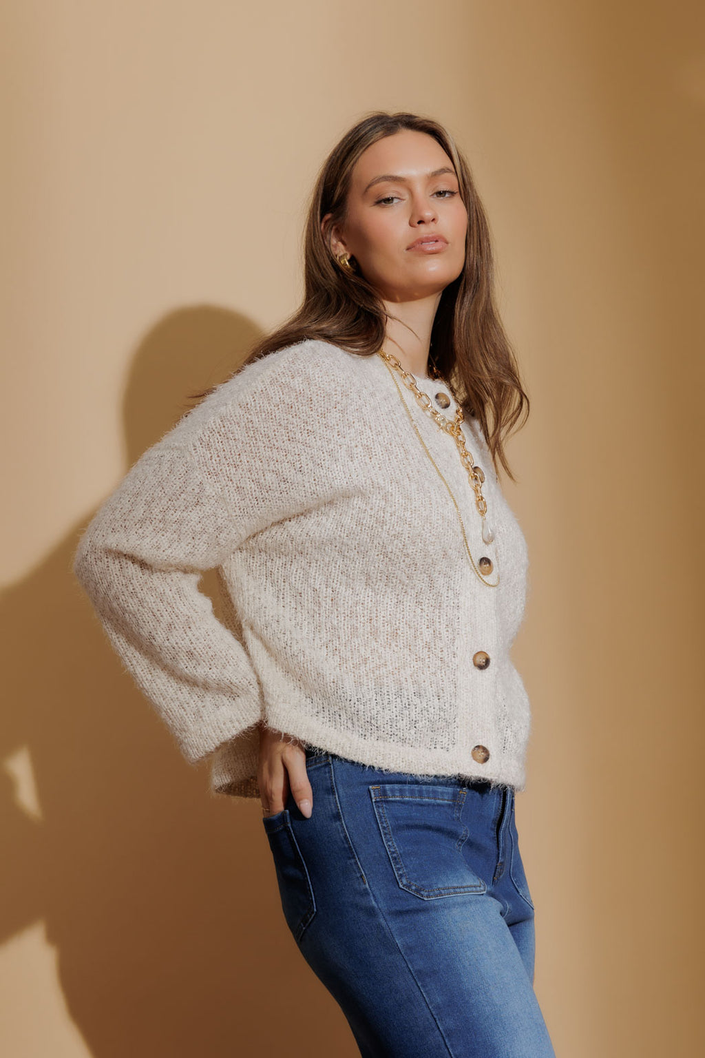 Ivory Fluffy Knit Cardi
