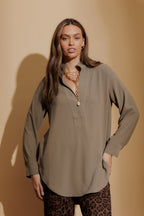 Khaki Luxury Longline Milan Blogger Shirt