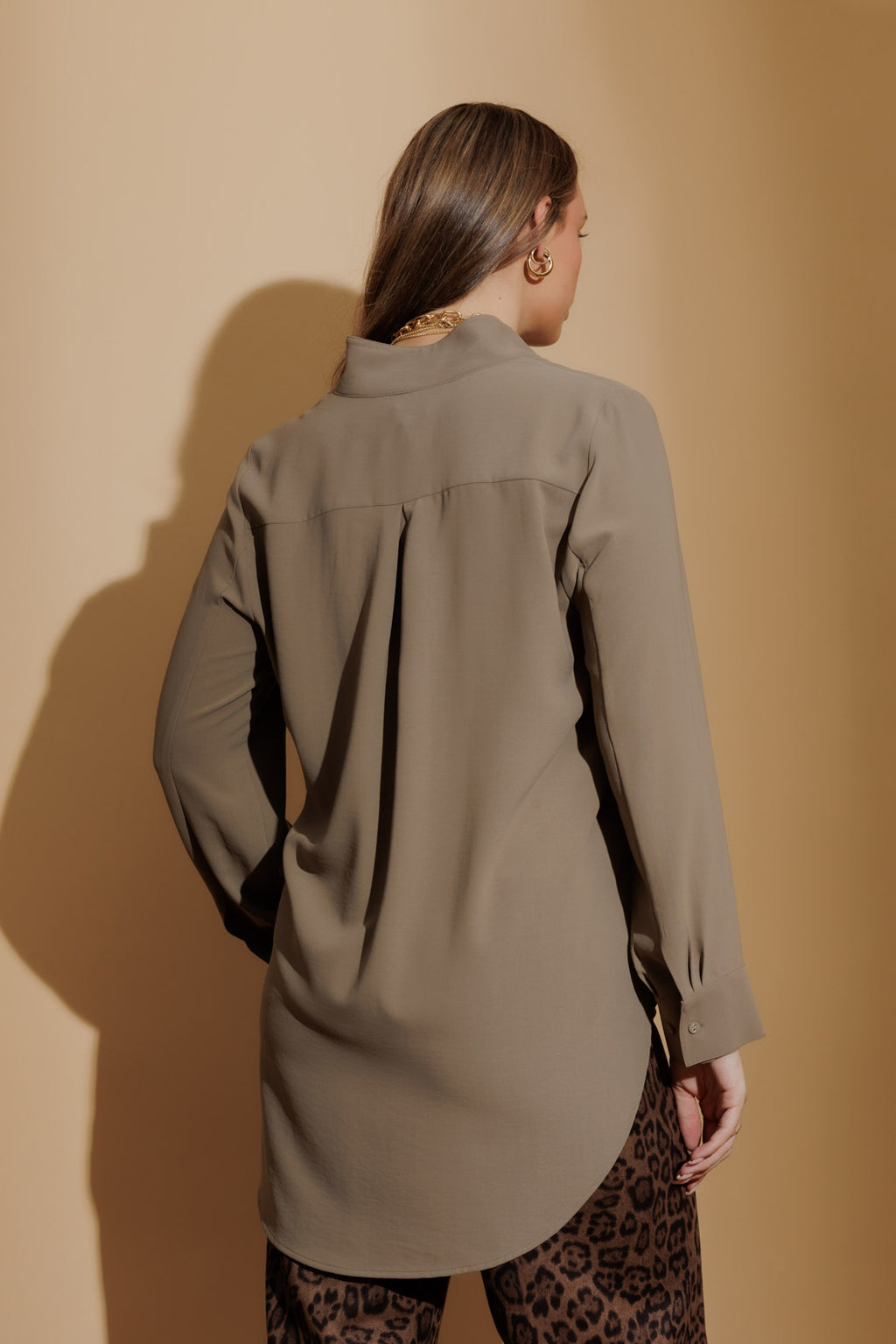 Khaki Luxury Longline Milan Blogger Shirt