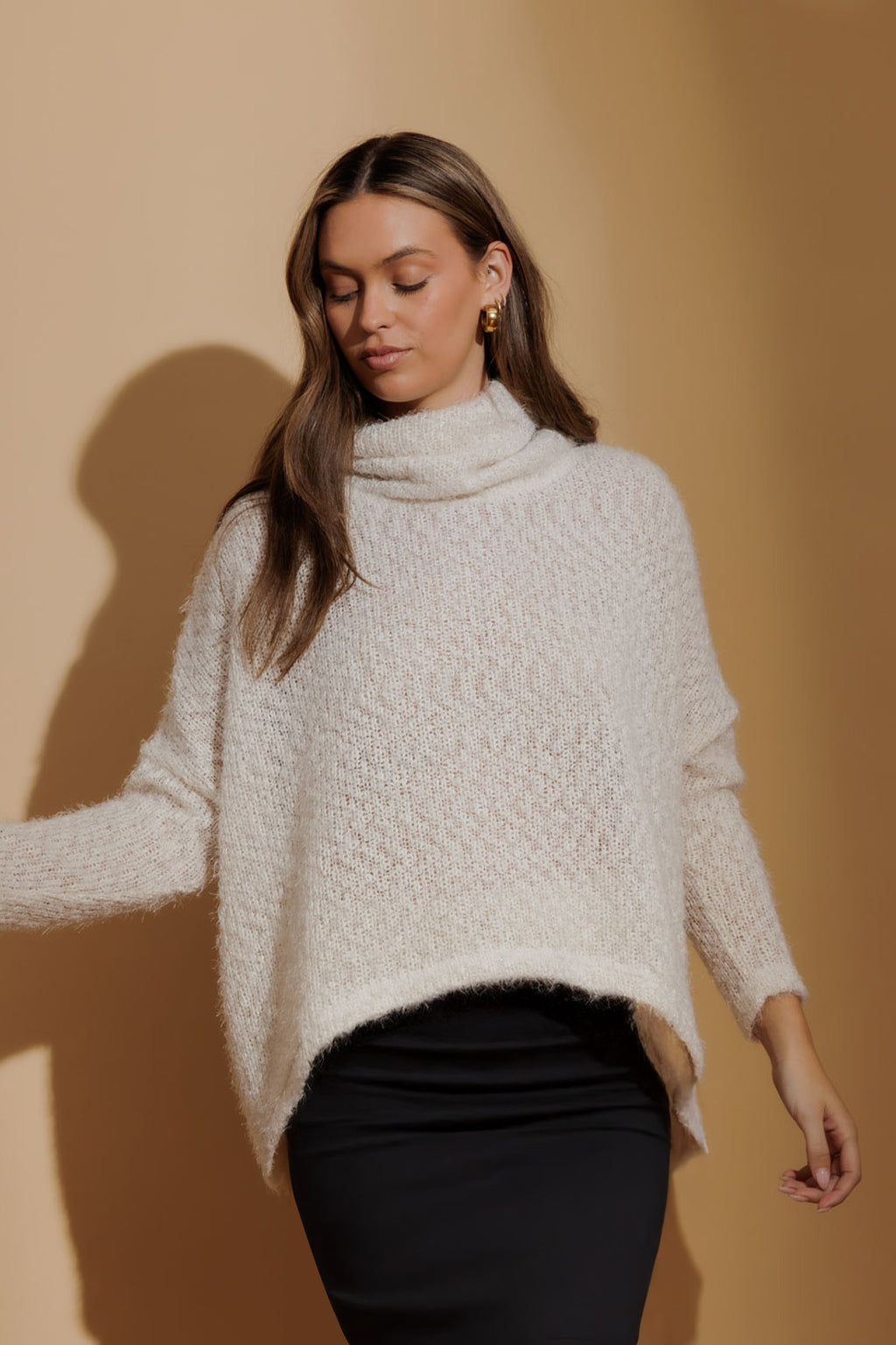 Ivory Fluffy Roll Neck Jumper