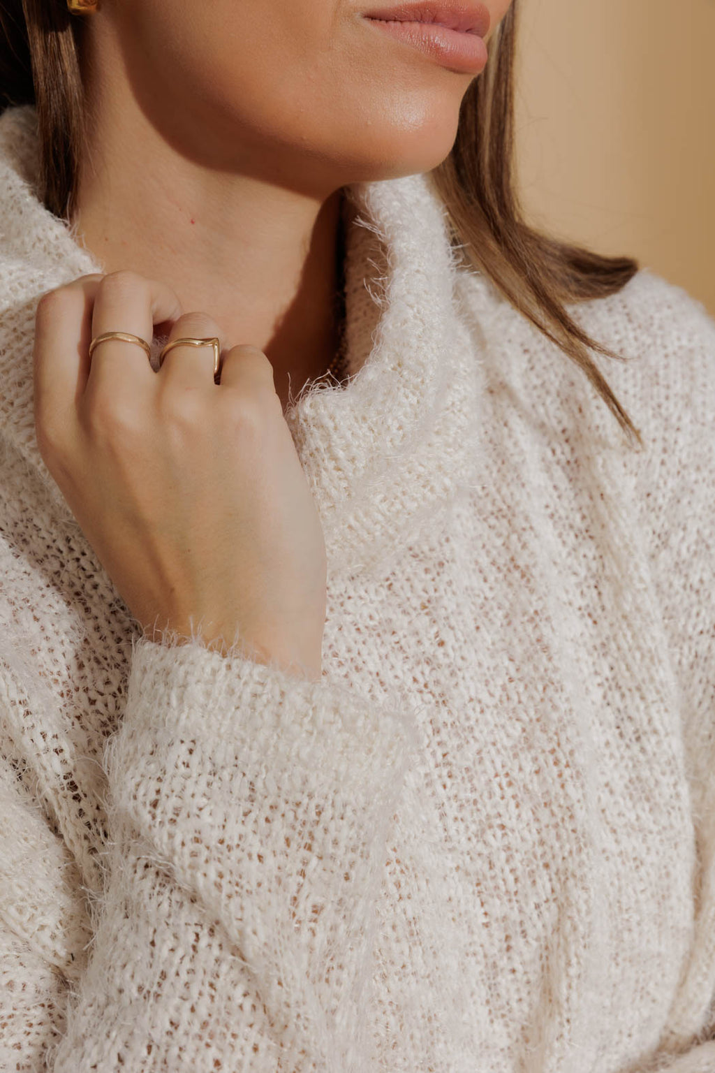 Ivory Fluffy Roll Neck Jumper