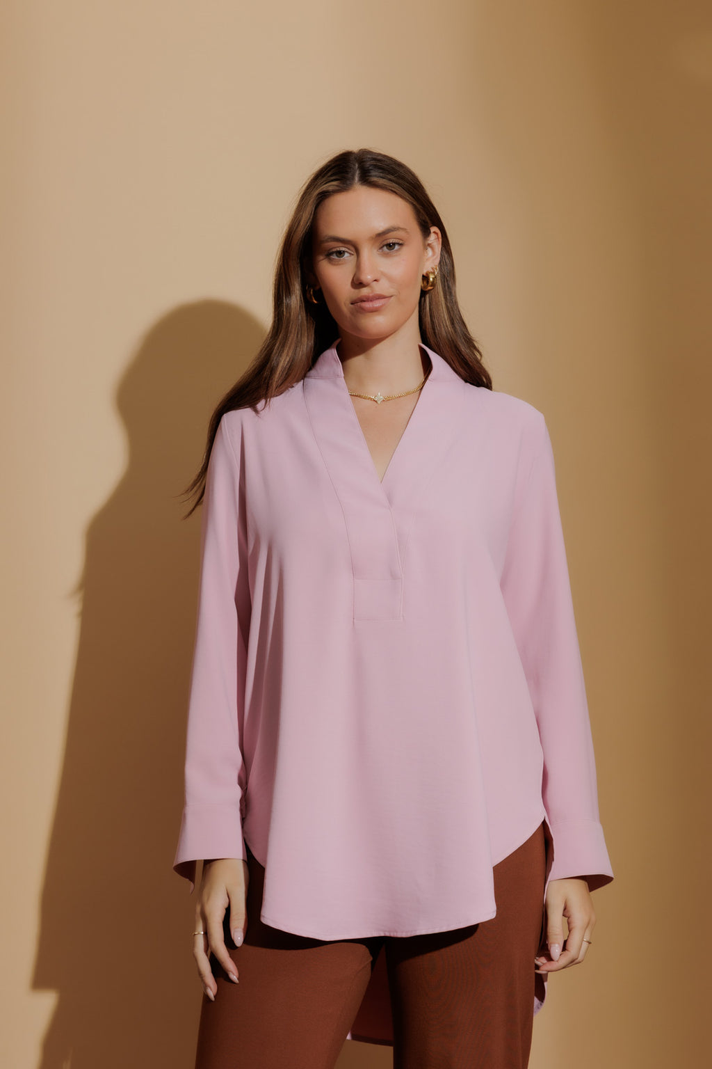 Pale Pink Luxury Longline Milan Blogger Shirt Pale Pink