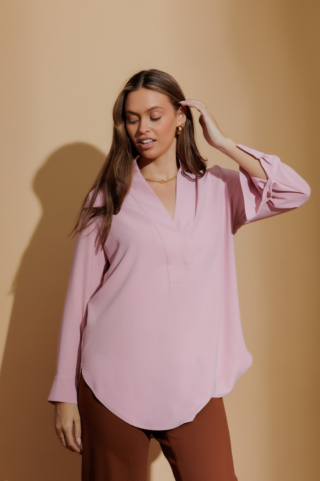 Pale Pink Luxury Longline Milan Blogger Shirt Pale Pink