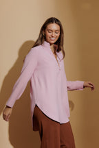 Pale Pink Luxury Longline Milan Blogger Shirt Pale Pink