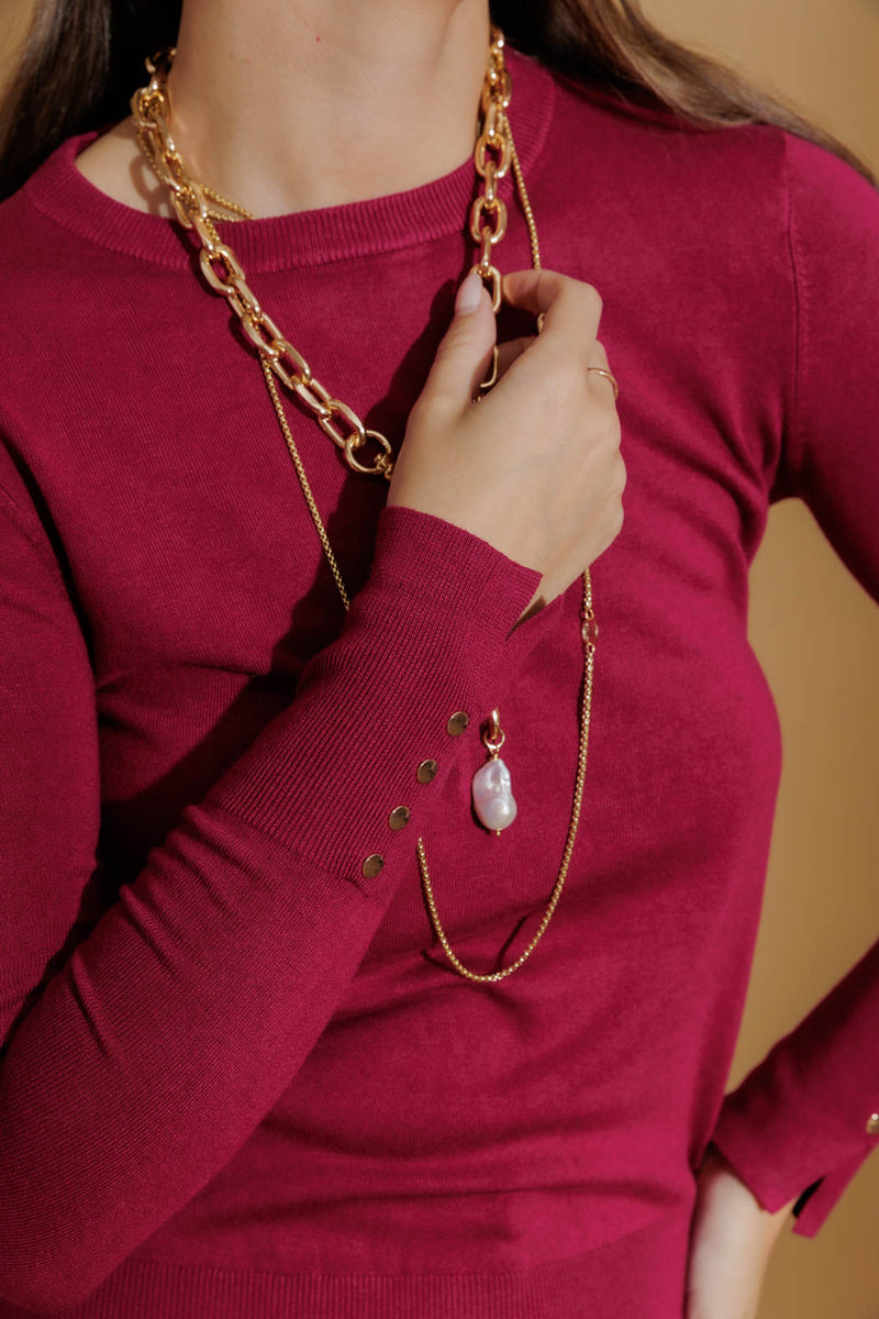 Fuschia Fine Knit Crew Jumper Fuchsia S