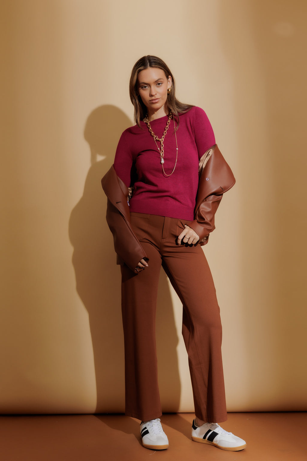 Fuschia Fine Knit Crew Jumper Fuchsia S
