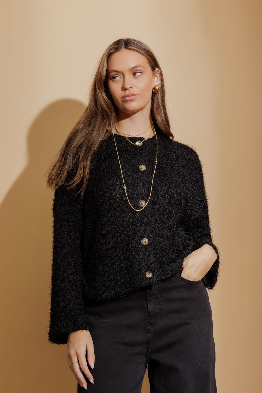 Black Fluffy Knit Cardi