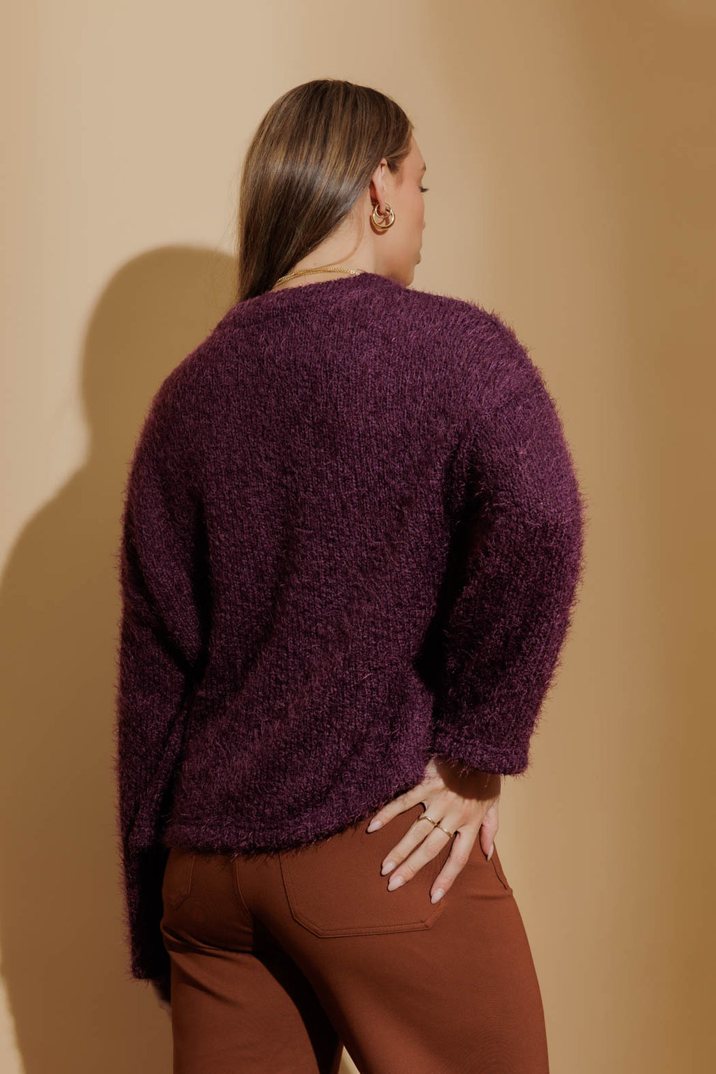 Plum Fluffy Knit Cardi