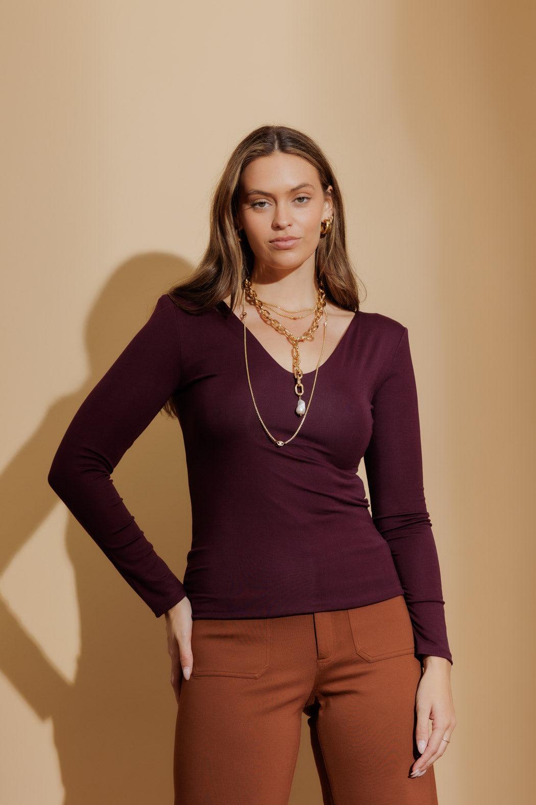Plum Tencel Long Sleeve Lust Top