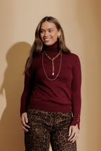 Burgundy Fine Knit Roll Neck Burgundy S