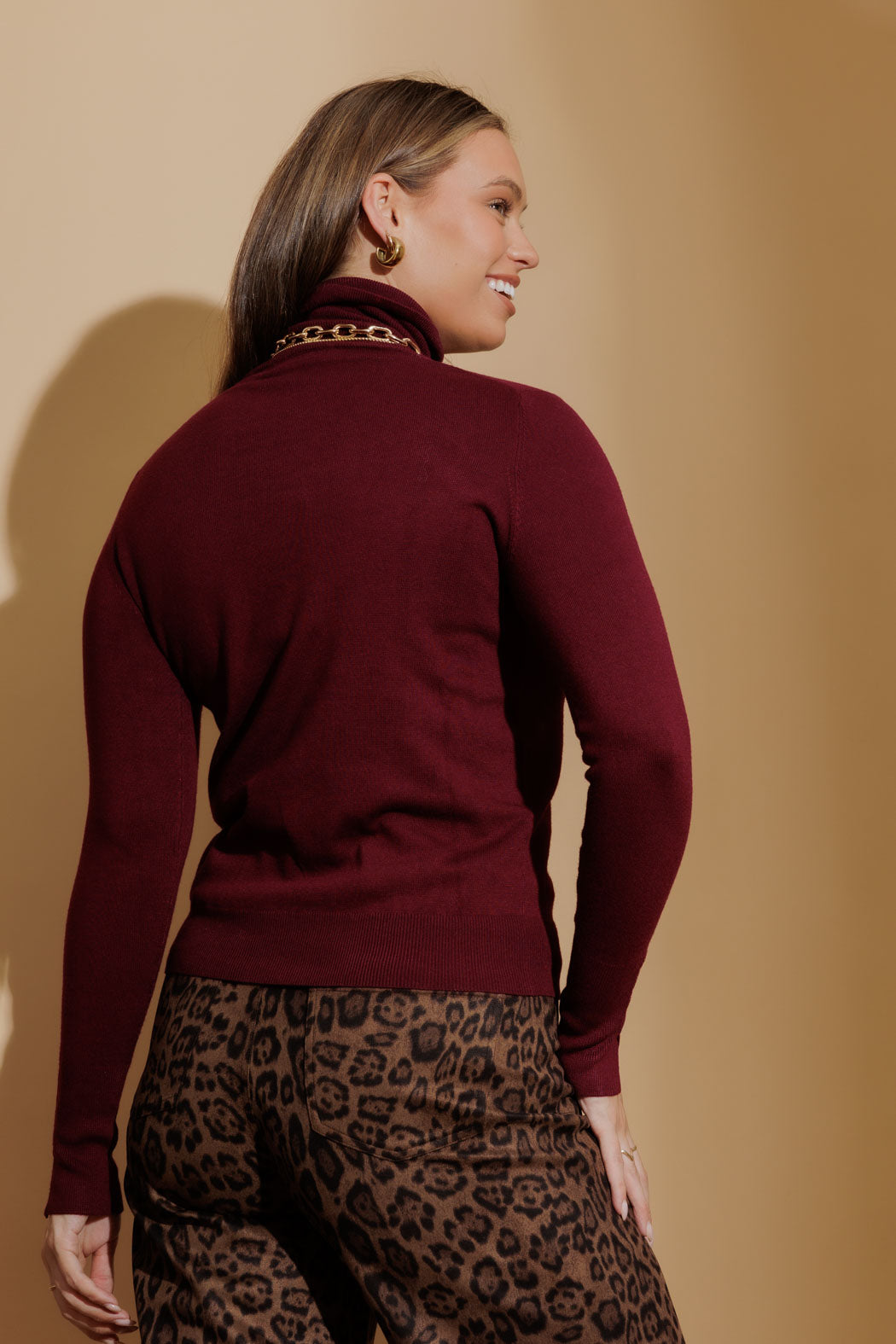 Burgundy Fine Knit Roll Neck Burgundy S