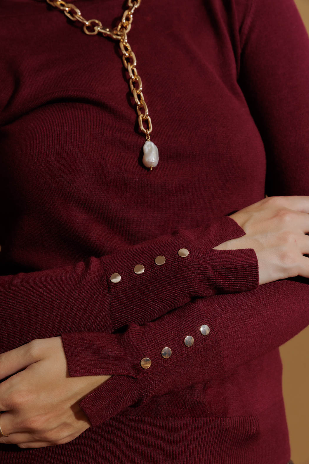 Burgundy Fine Knit Roll Neck Burgundy S