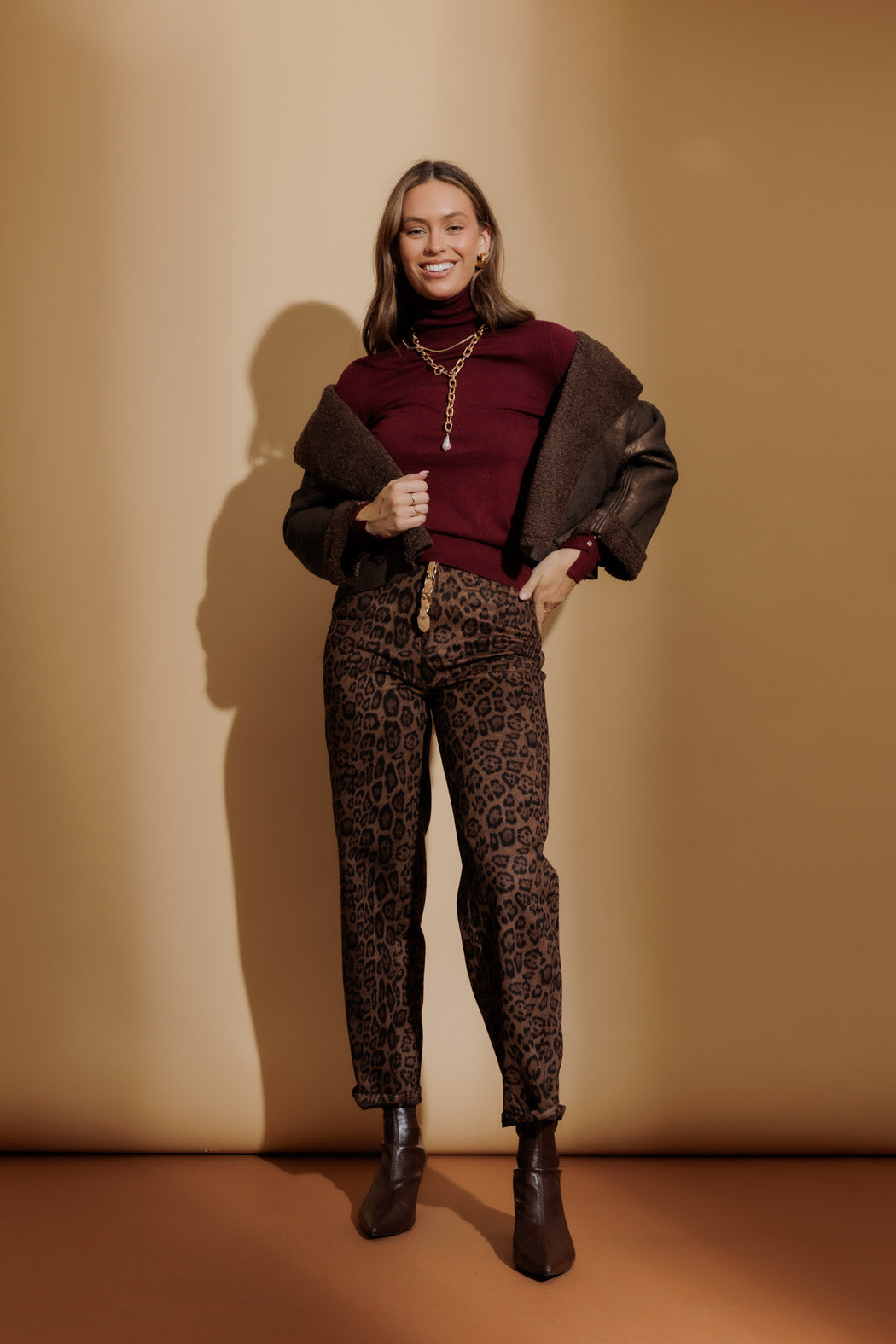 Burgundy Fine Knit Roll Neck Burgundy S