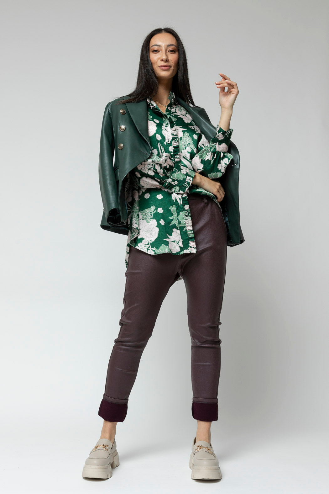 Pink Green Roma Frill Shirt