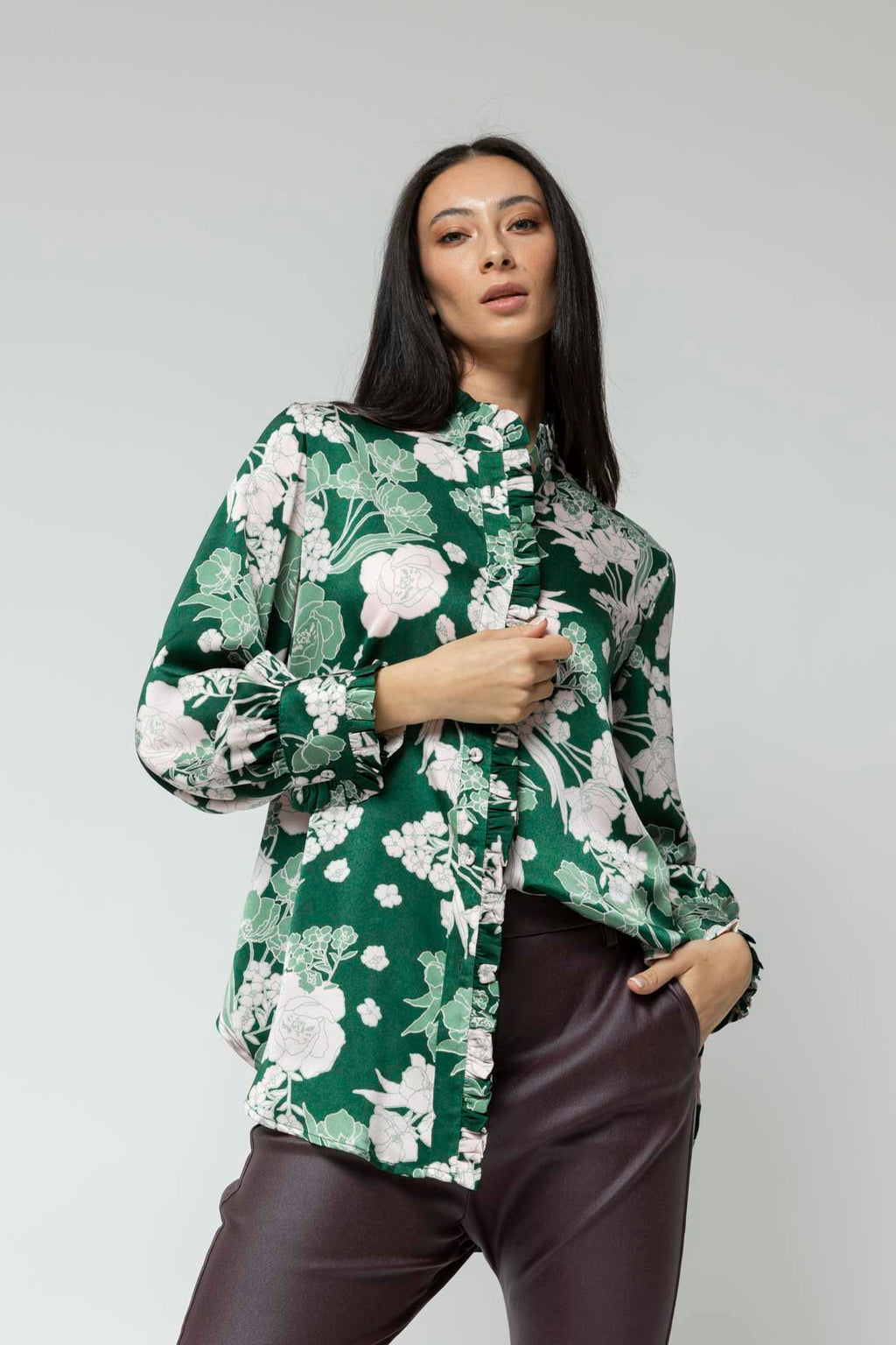 Pink Green Roma Frill Shirt
