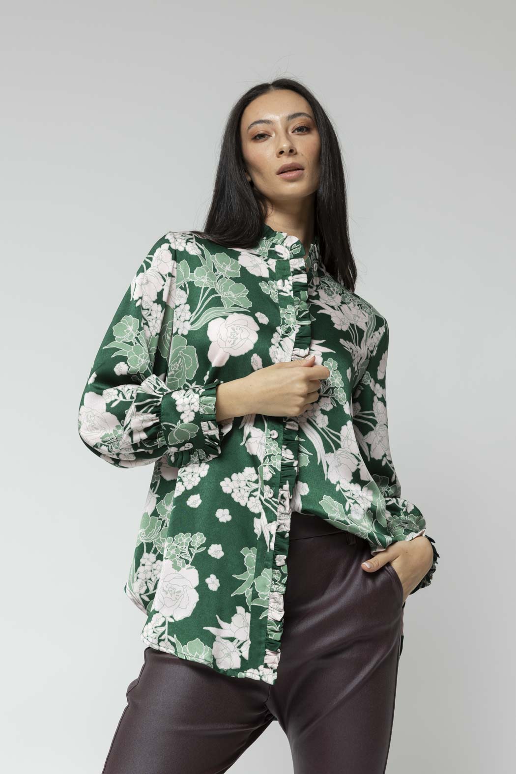 Pink Green Roma Frill Shirt