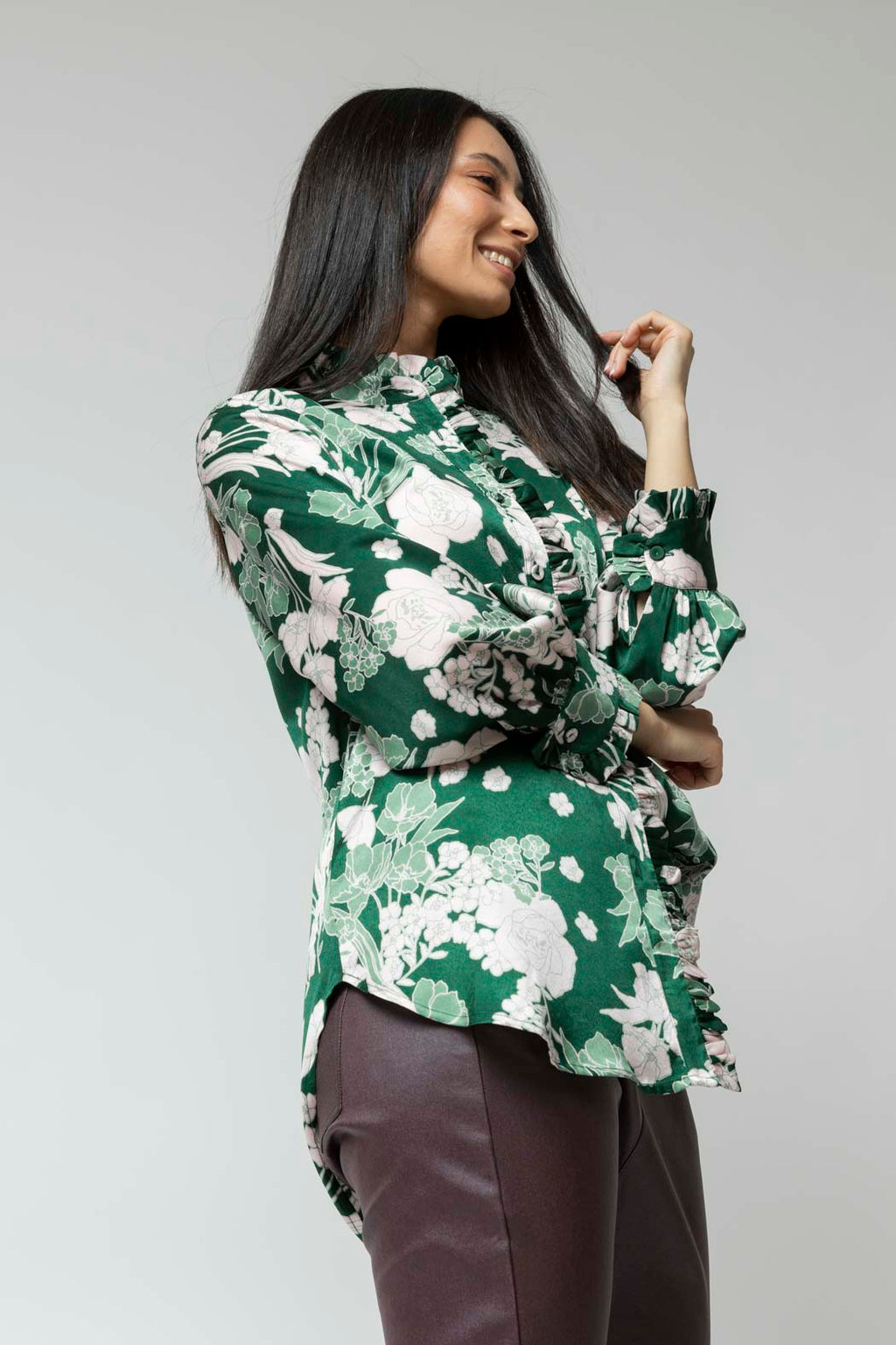 Pink Green Roma Frill Shirt