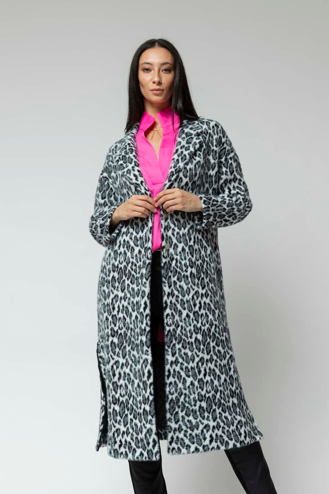 White Black Animal Zip Coat