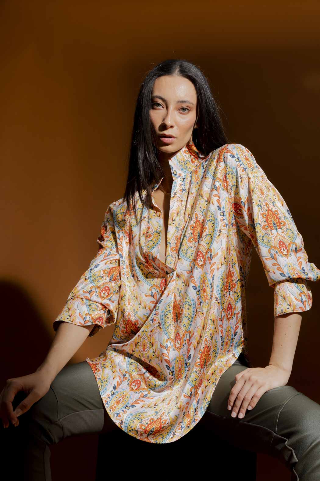 Yellow Blue Paisley Blogger Shirt