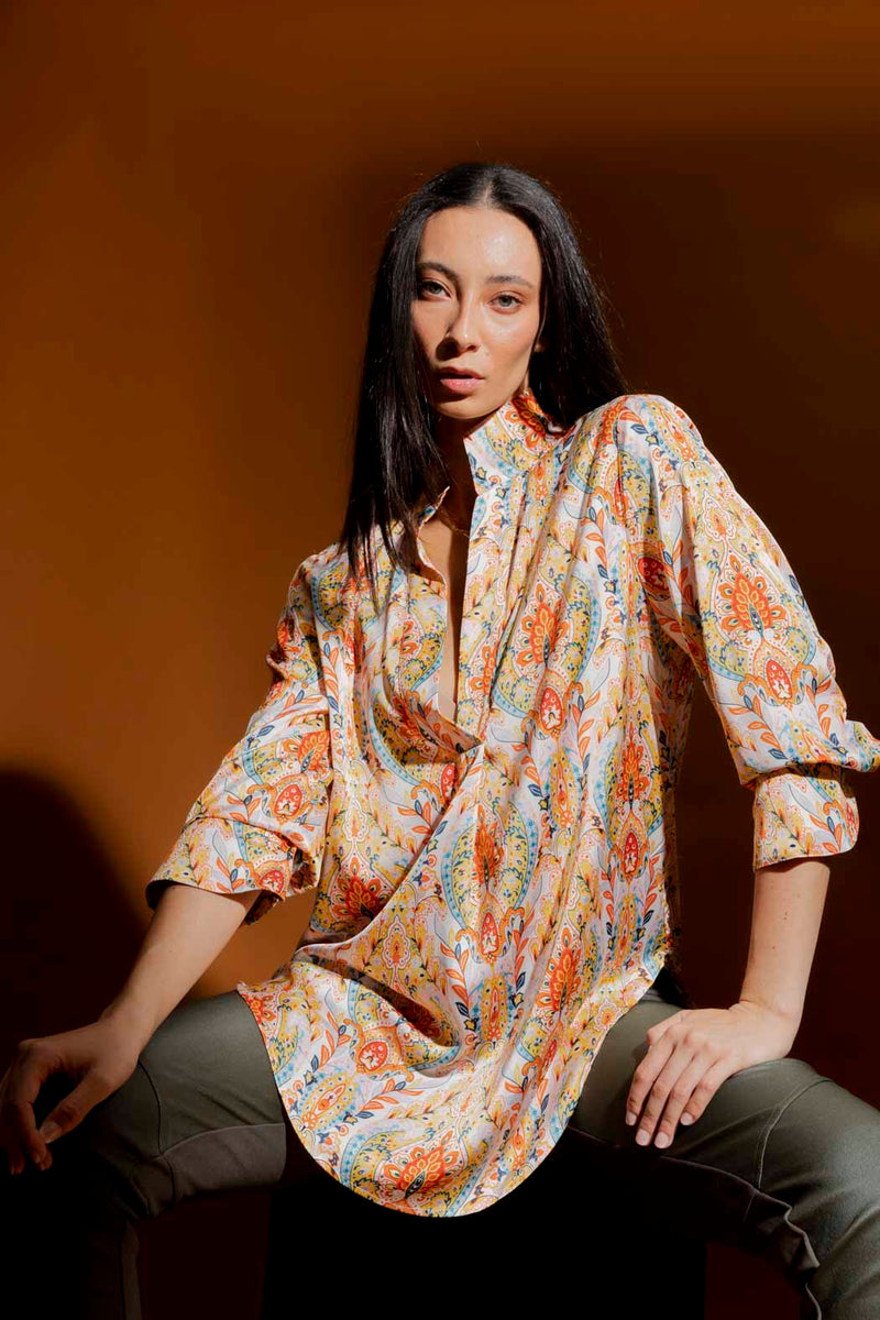 Yellow Blue Paisley Blogger Shirt