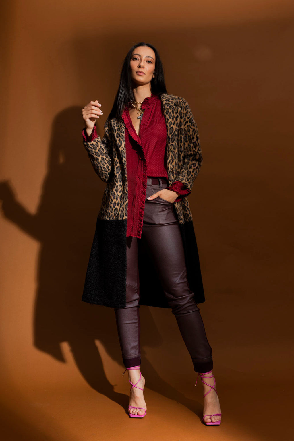 Tan Black Combo Zip Coat- Sale