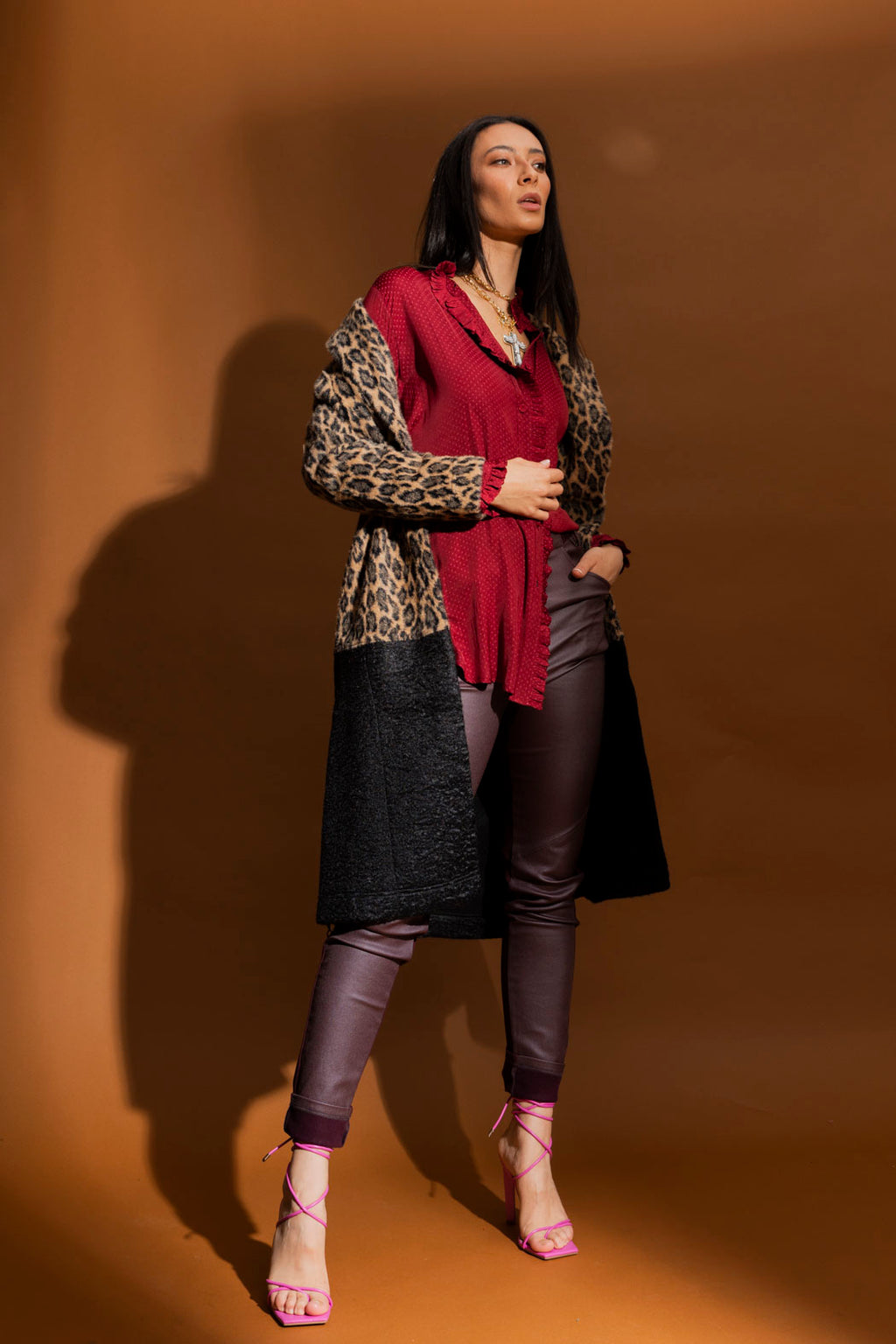 Tan Black Combo Zip Coat- Sale