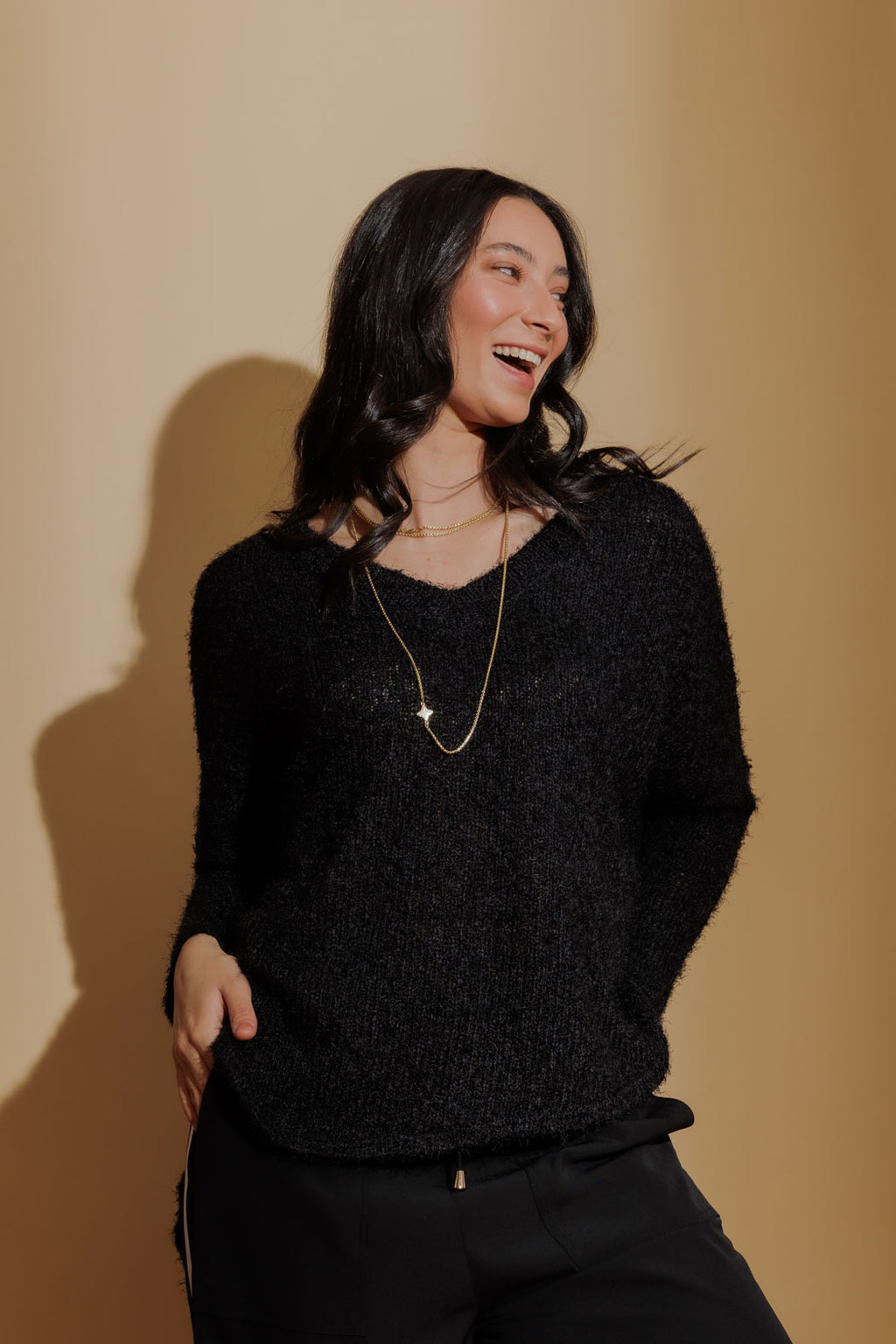 Black Fluffy Slouch Jumper