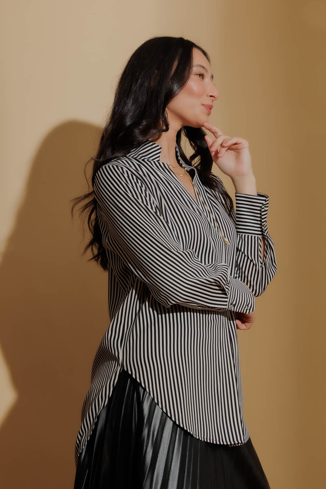 Thin Stripe Silky Blogger Shirt Thin Stripe