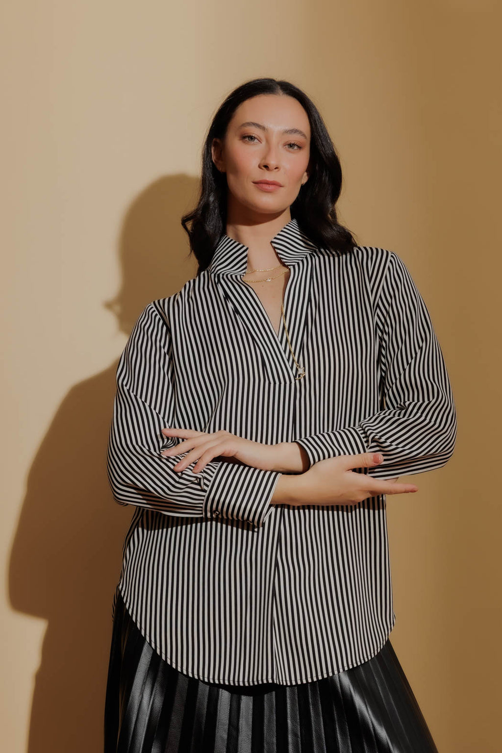 Thin Stripe Silky Blogger Shirt Thin Stripe