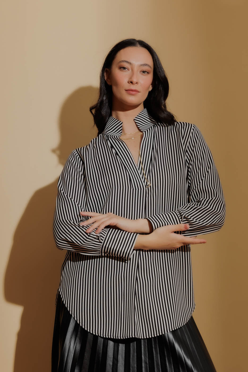 Thin Stripe Silky Blogger Shirt Thin Stripe