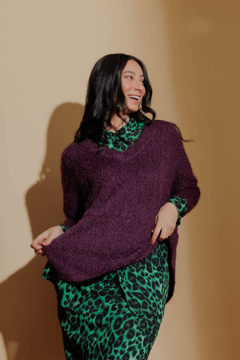 Plum Fluffy Slouch Jumper