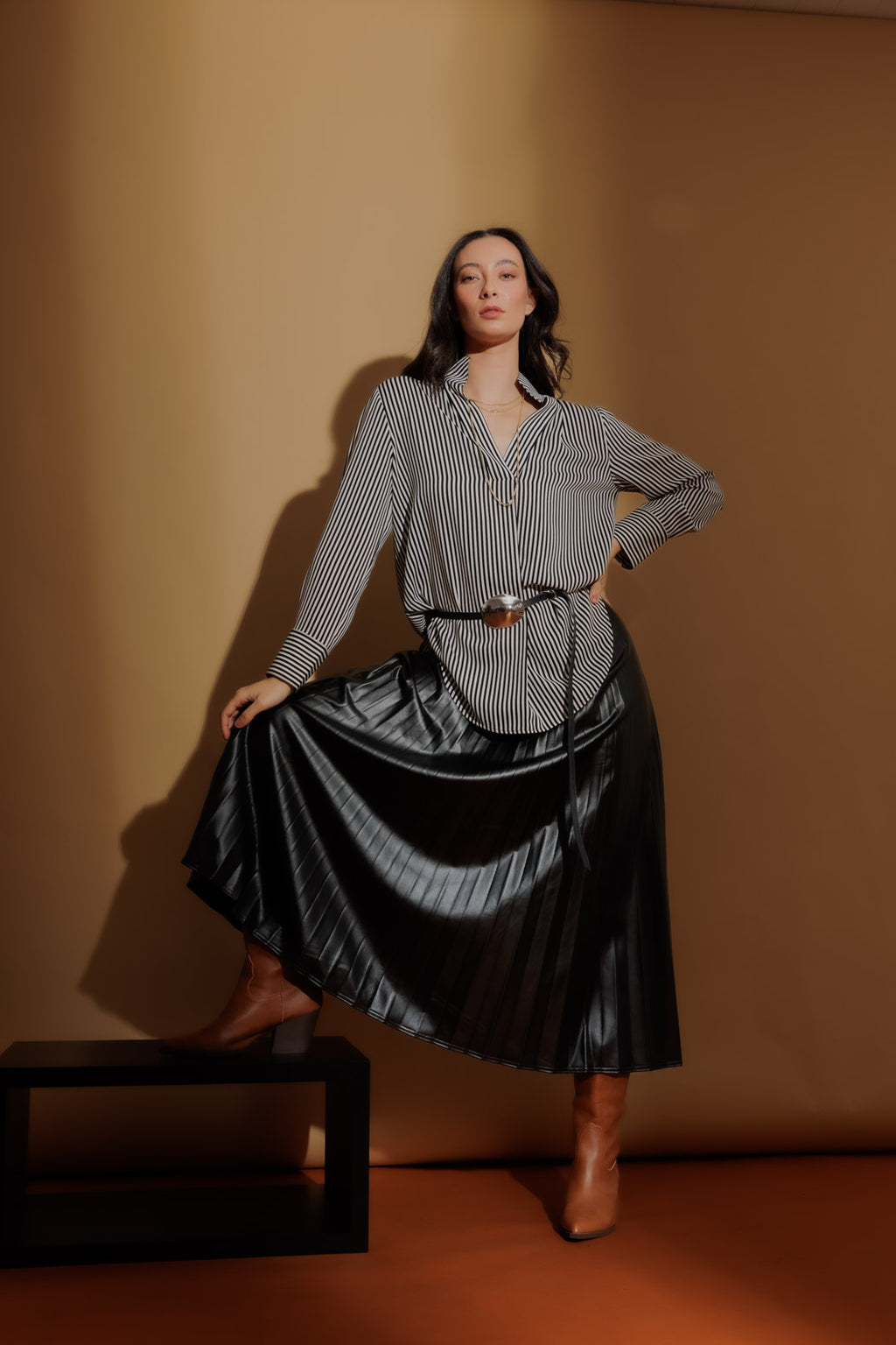 Thin Stripe Silky Blogger Shirt Thin Stripe