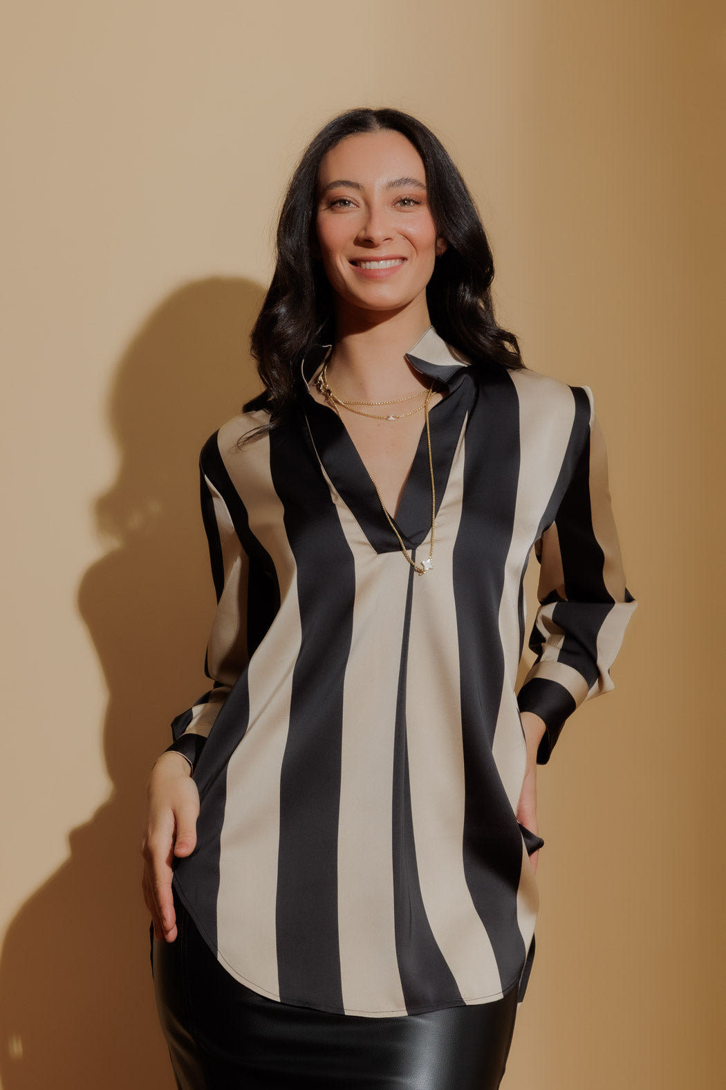 Taupe/Black Silky Blogger Shirt
