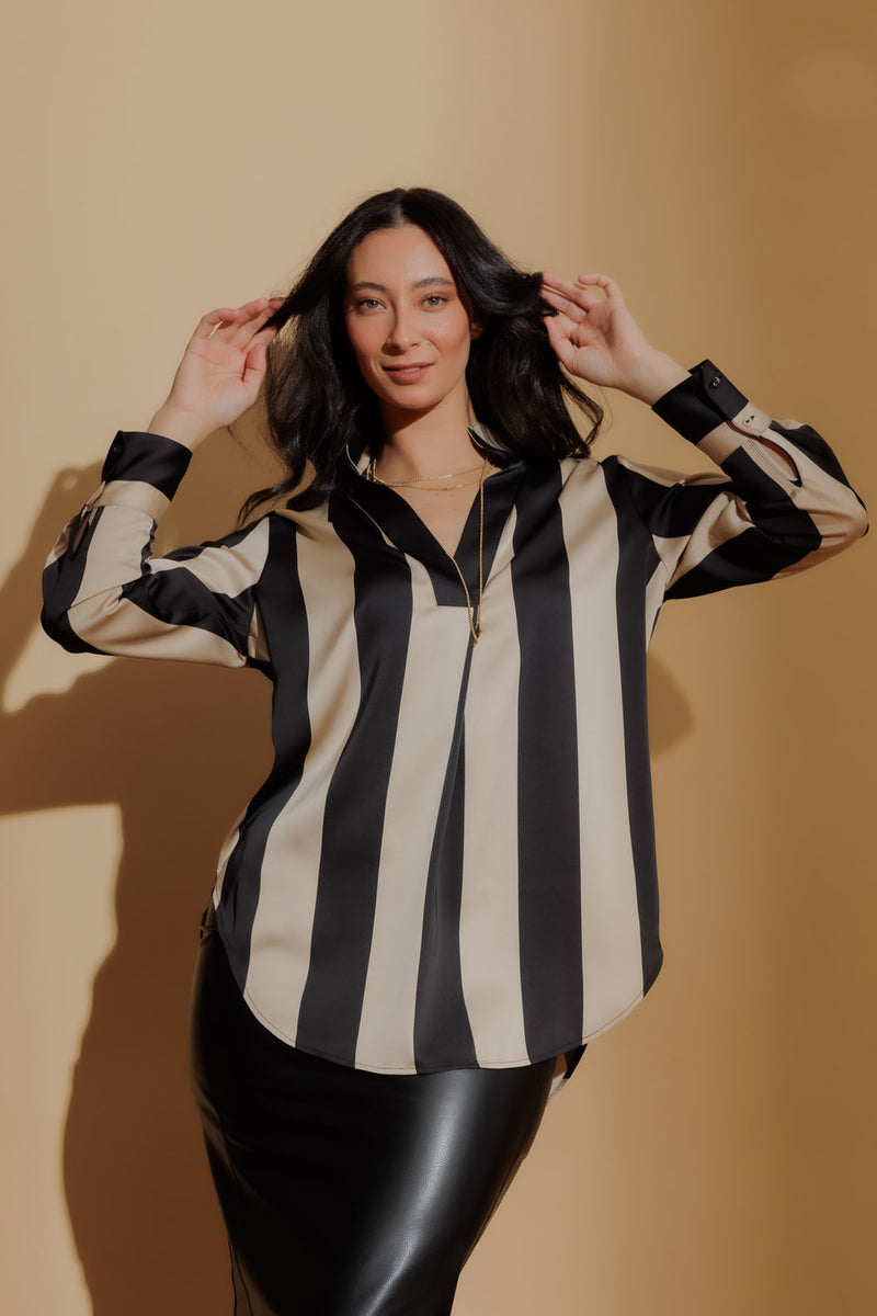 Taupe/Black Silky Blogger Shirt