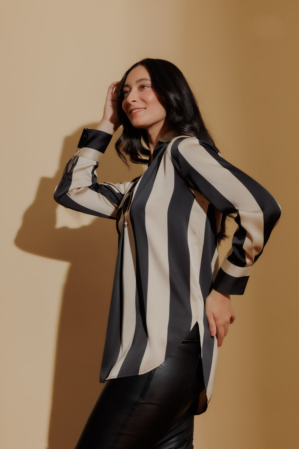 Taupe/Black Silky Blogger Shirt